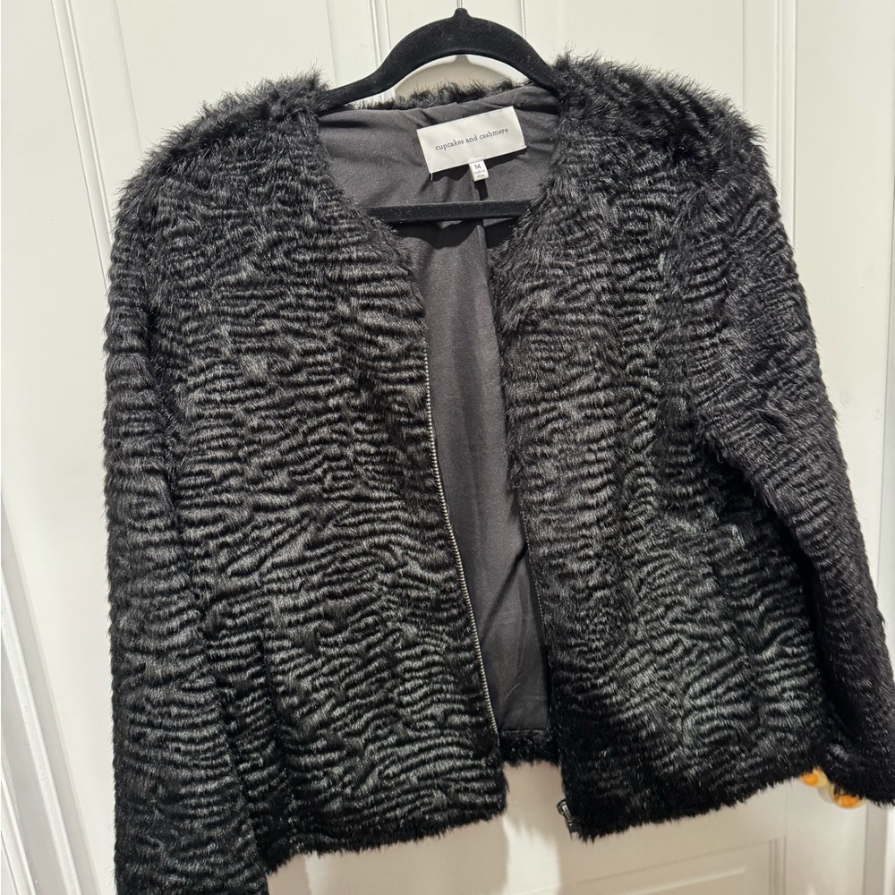 cupcakes & cashmere Textured Black Teddy Jacket